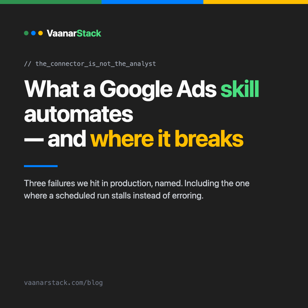 VaanarStack listing thumbnail: what a Google Ads skill automates, and where it breaks